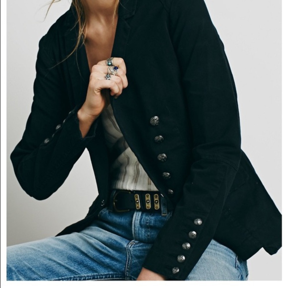 Free People Black Structured Wash Blazer